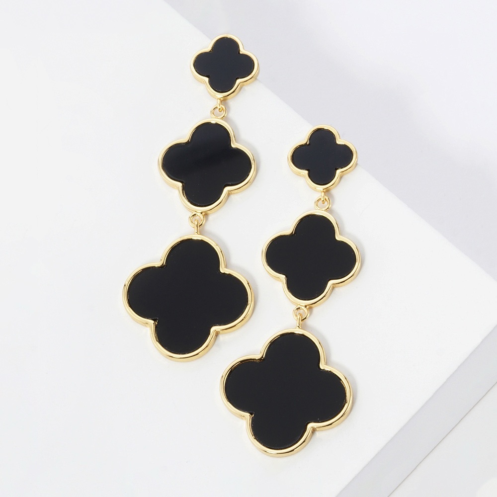 Gold Dipped Cascading Triple Quatrefoil Link Drop Earrings